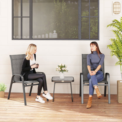 3PCs Bistro Set with Breathable Mesh Fabric Stackable Chairs Light Grey