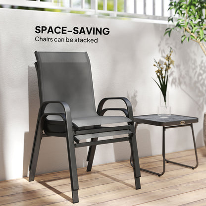 3PCs Bistro Set with Breathable Mesh Fabric Stackable Chairs Light Grey