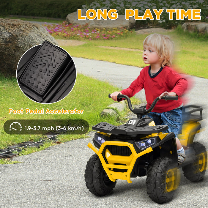 12V Kids Electric Ride on ATV, Battery Powered Quad Bike with 4 Suspension Wheels, Forward Reverse Function, Headlights Music, Storage Basket, for Ages 3-5 Years - Yellow