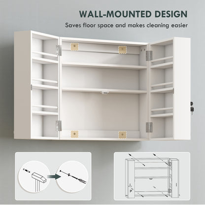 Wall Mount Medicine Cabinet with Key Lock and 2 Doors, White