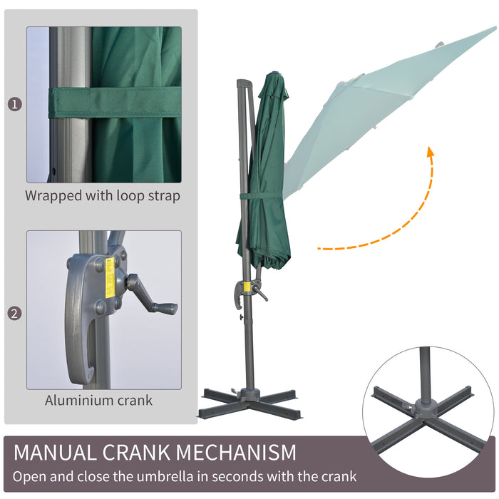 3 x 3(m) Cantilever Parasol with Cross Base, Garden Umbrella with 360¬∞ Rotation, Crank Handle and Tilt for Outdoor, Patio, Green