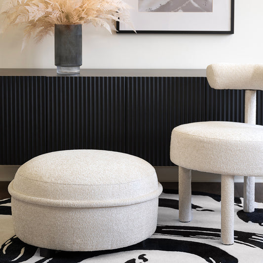 Tubio Large Footstool Ivory Chenille