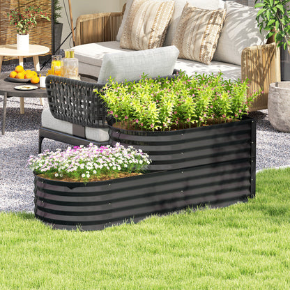 Warehouse Clearance Sale - 2-Tier Galvanised Raised Garden Bed with Safety Edging, Dark Grey