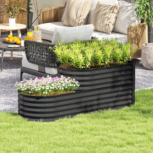 Warehouse Clearance Sale - 2-Tier Galvanised Raised Garden Bed with Safety Edging, Dark Grey