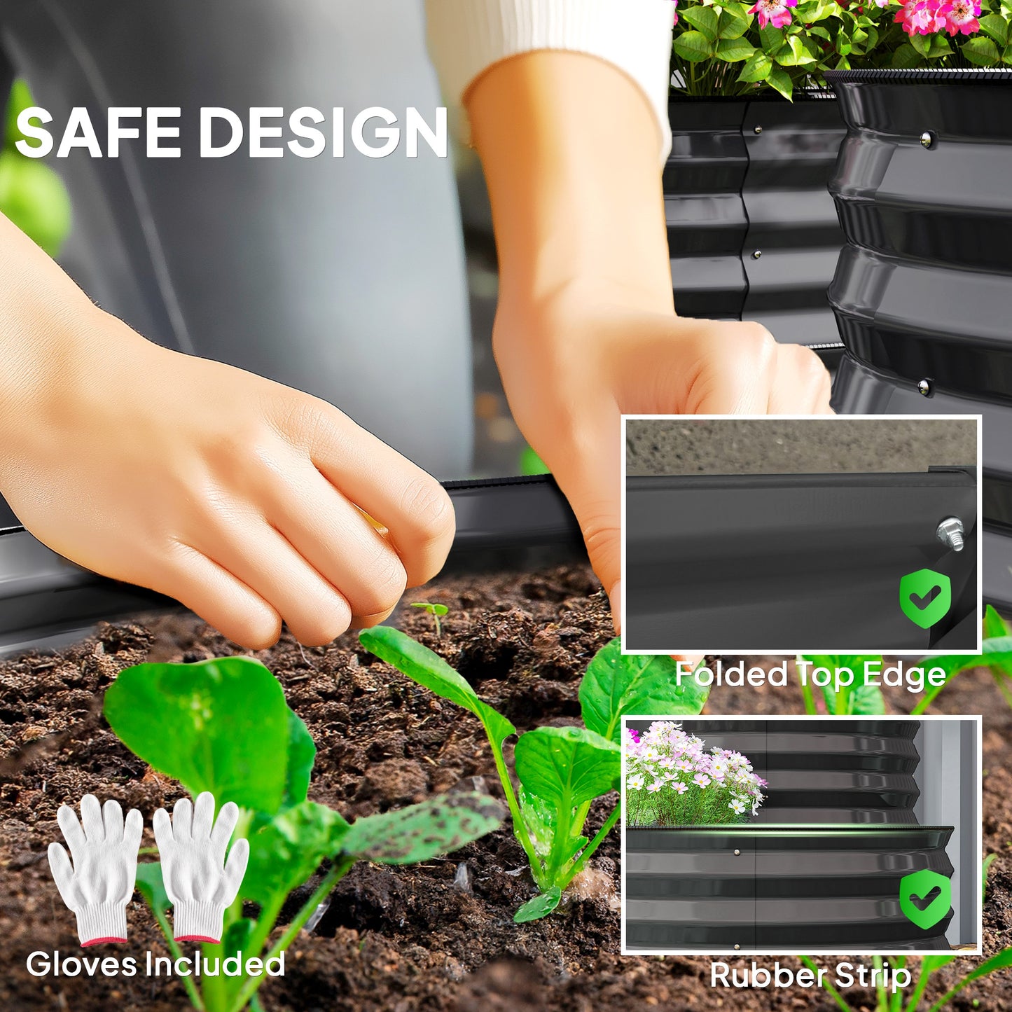 Warehouse Clearance Sale - 2-Tier Galvanised Raised Garden Bed with Safety Edging, Dark Grey