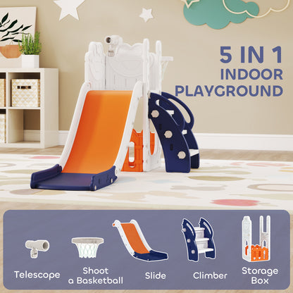 5 in 1 Toddler Slide Set with Basketball Hoop for Age 1-3, Orange