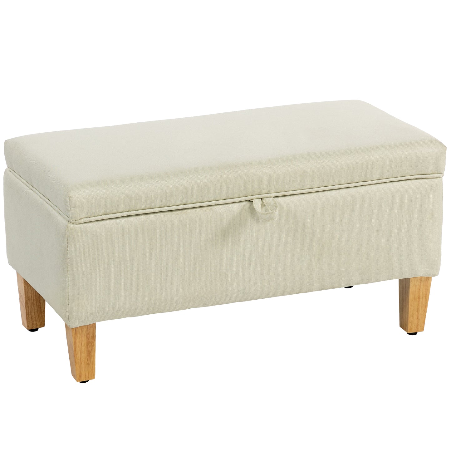 Linen Storage Ottoman Storage Box with Rubberwood Legs, Beige