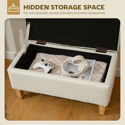 Linen Storage Ottoman Storage Box with Rubberwood Legs, Beige