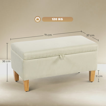 Linen Storage Ottoman Storage Box with Rubberwood Legs, Beige