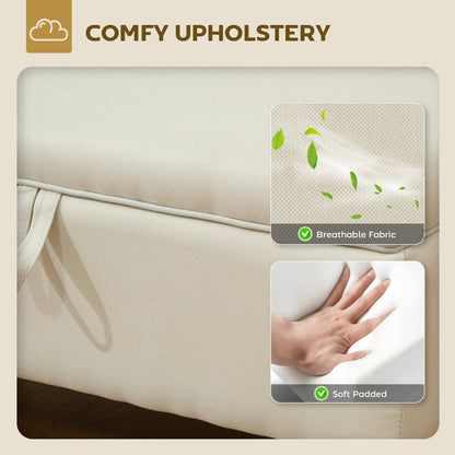 Linen Storage Ottoman Storage Box with Rubberwood Legs, Beige