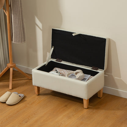 Linen Storage Ottoman Storage Box with Rubberwood Legs, Beige