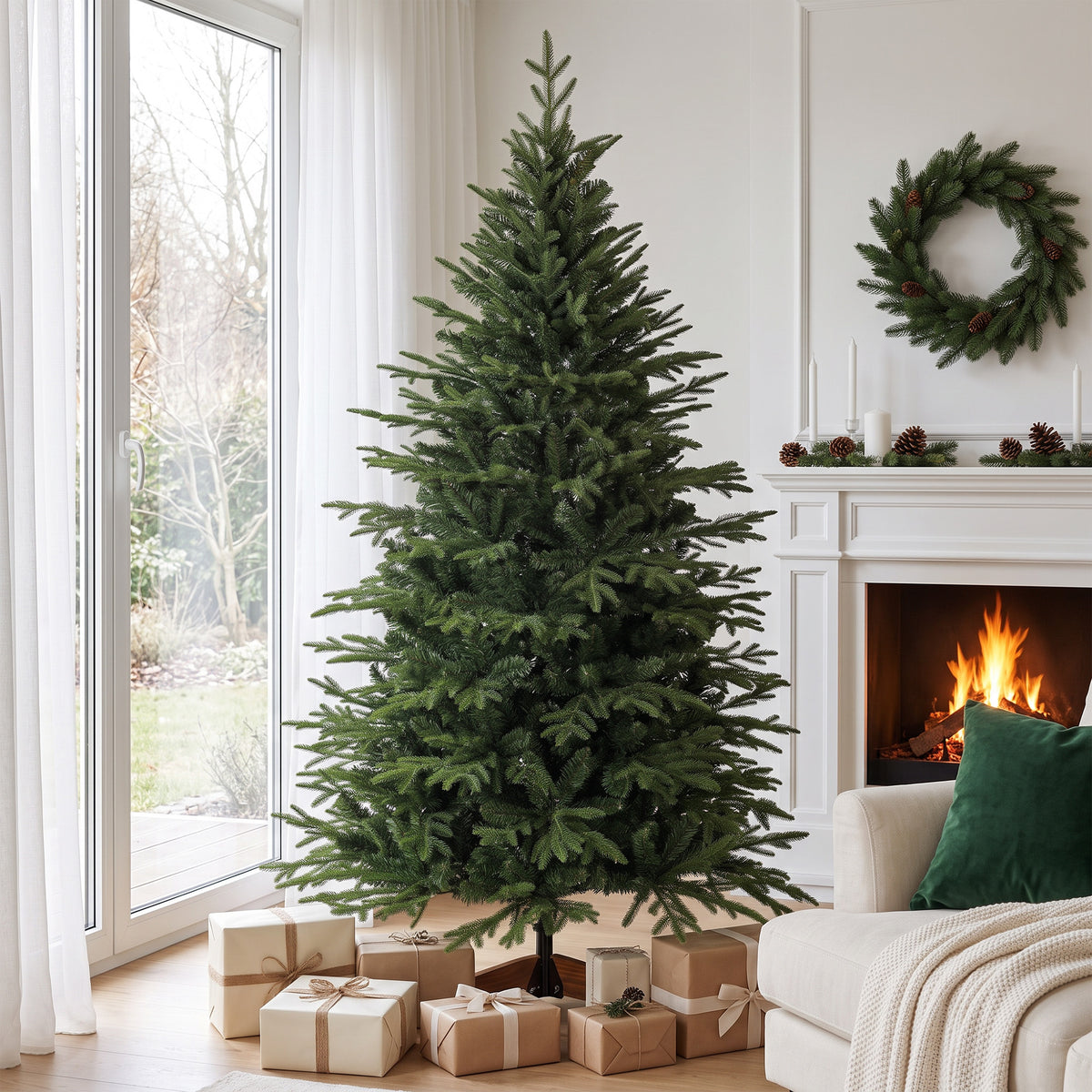 180 cm Artificial Christmas Tree Solid Pine Wood Stand, Green