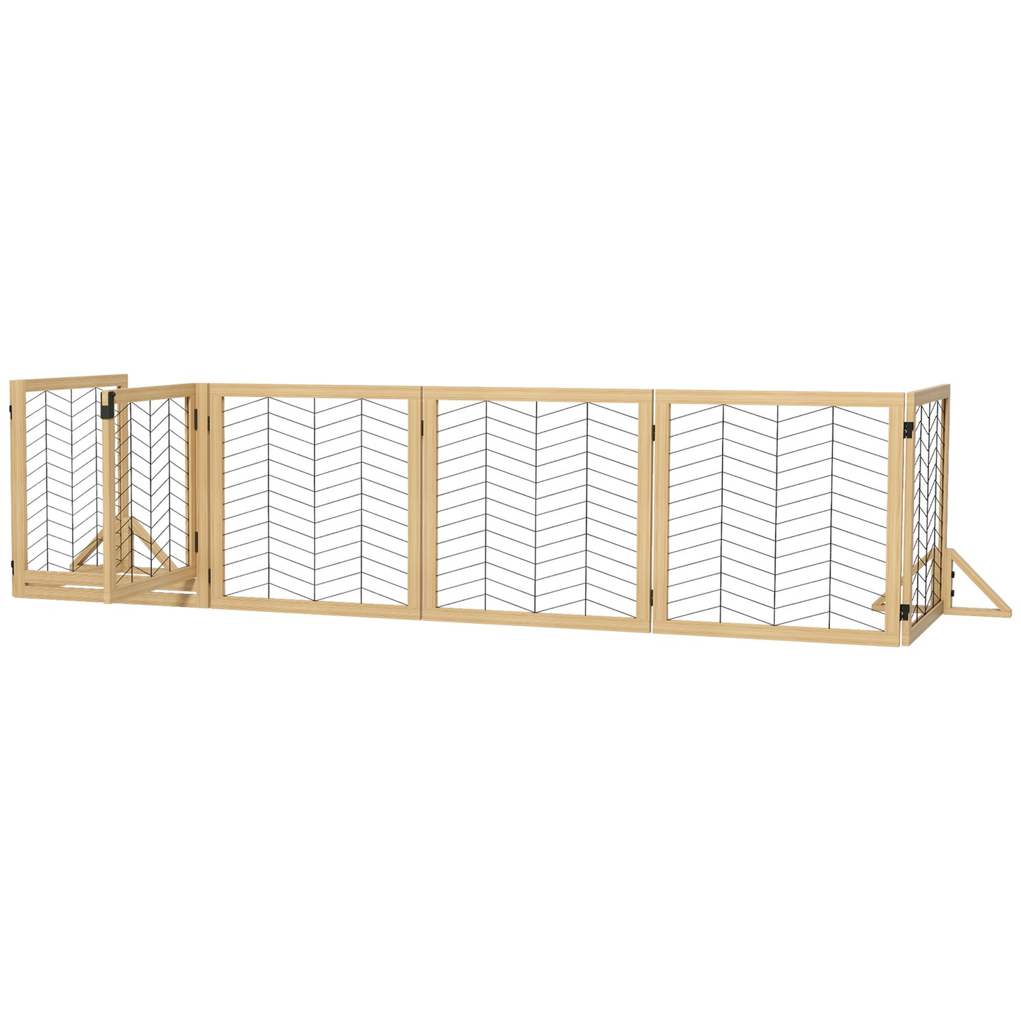 8 Panels Foldable Pet Playpen with Support Feet, for House, Doorway, Stairs, Small and Medium Dogs - Natural Wood Finish