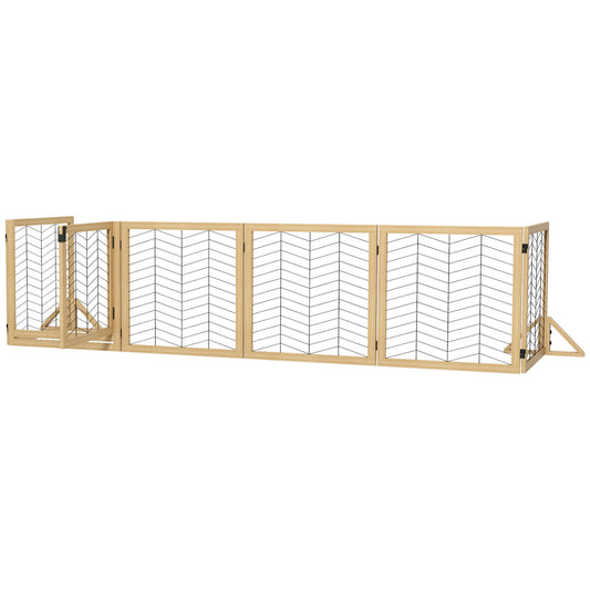 8 Panels Foldable Pet Playpen with Support Feet, for House, Doorway, Stairs, Small and Medium Dogs - Natural Wood Finish