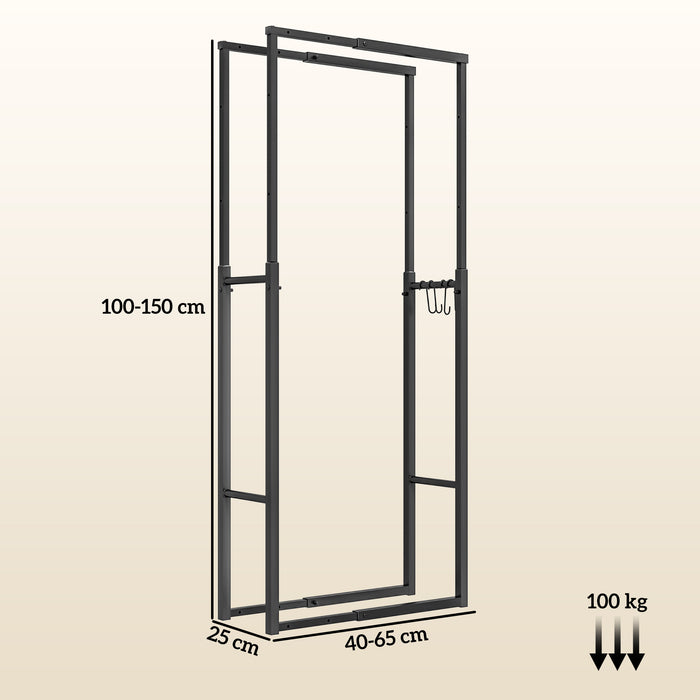 100-150cm Retractable Metal Firewood Log Holder Rack with Hooks