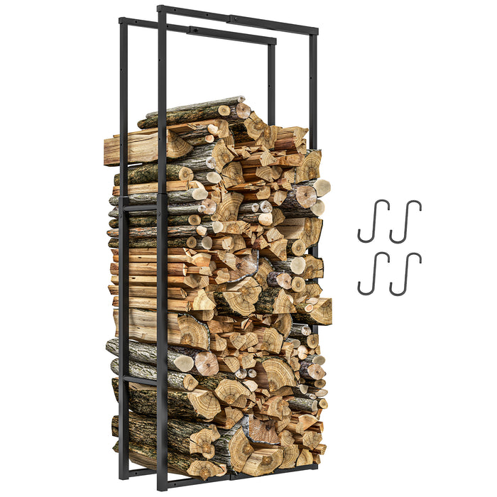 100-150cm Retractable Metal Firewood Log Holder Rack with Hooks