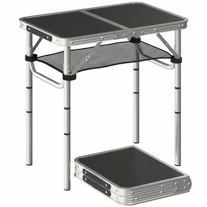 2ft Folding Camping Table, Picnic Table with Storage Layer, Black