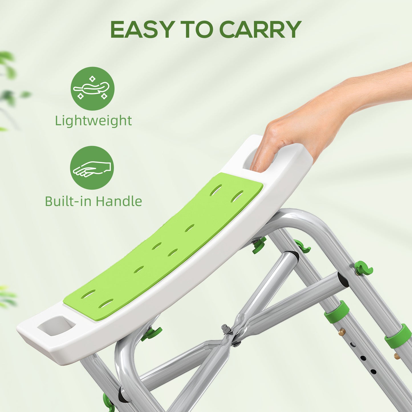 Adjustable Shower Stool with Foot Pads for Elderly Disabled Green