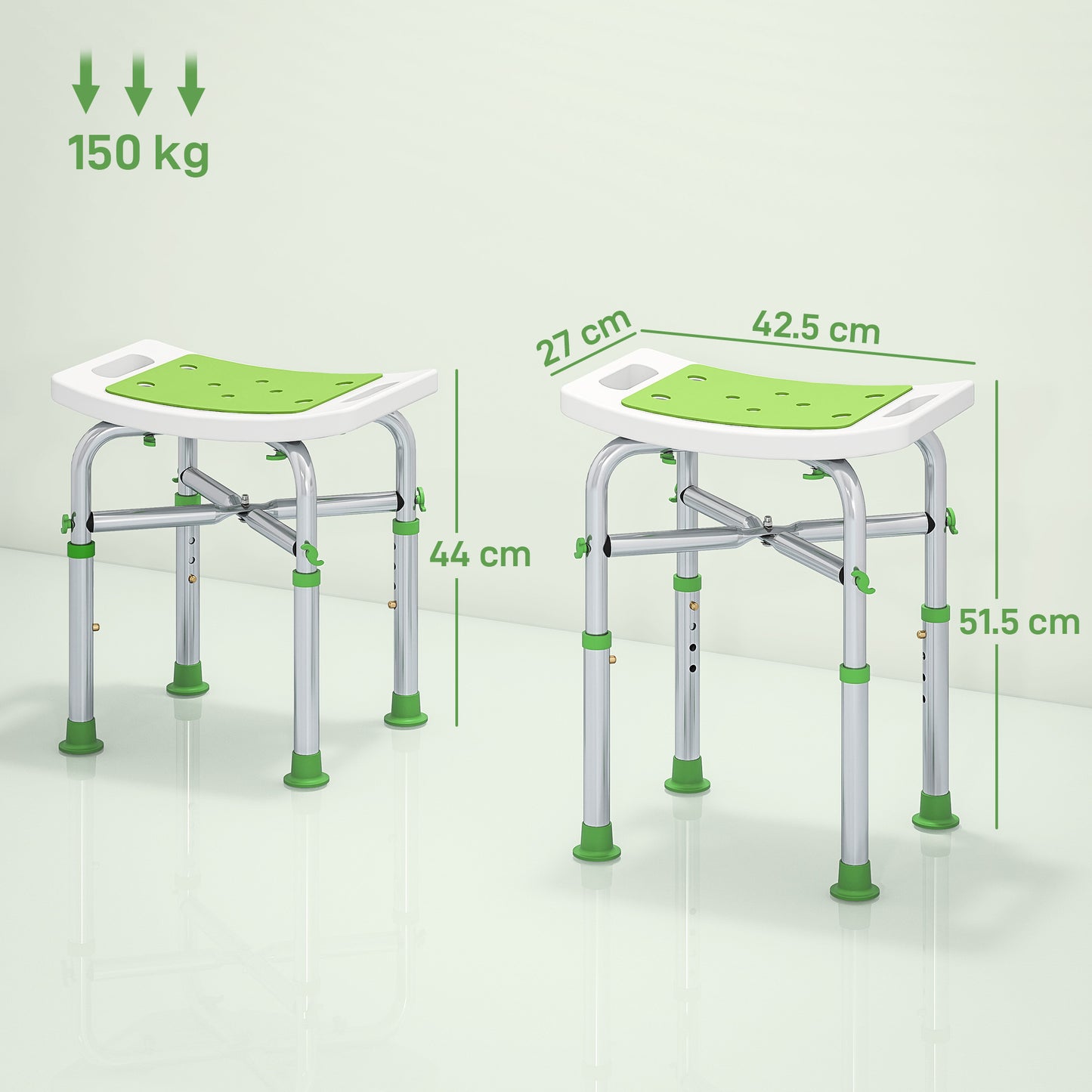 Adjustable Shower Stool with Foot Pads for Elderly Disabled Green
