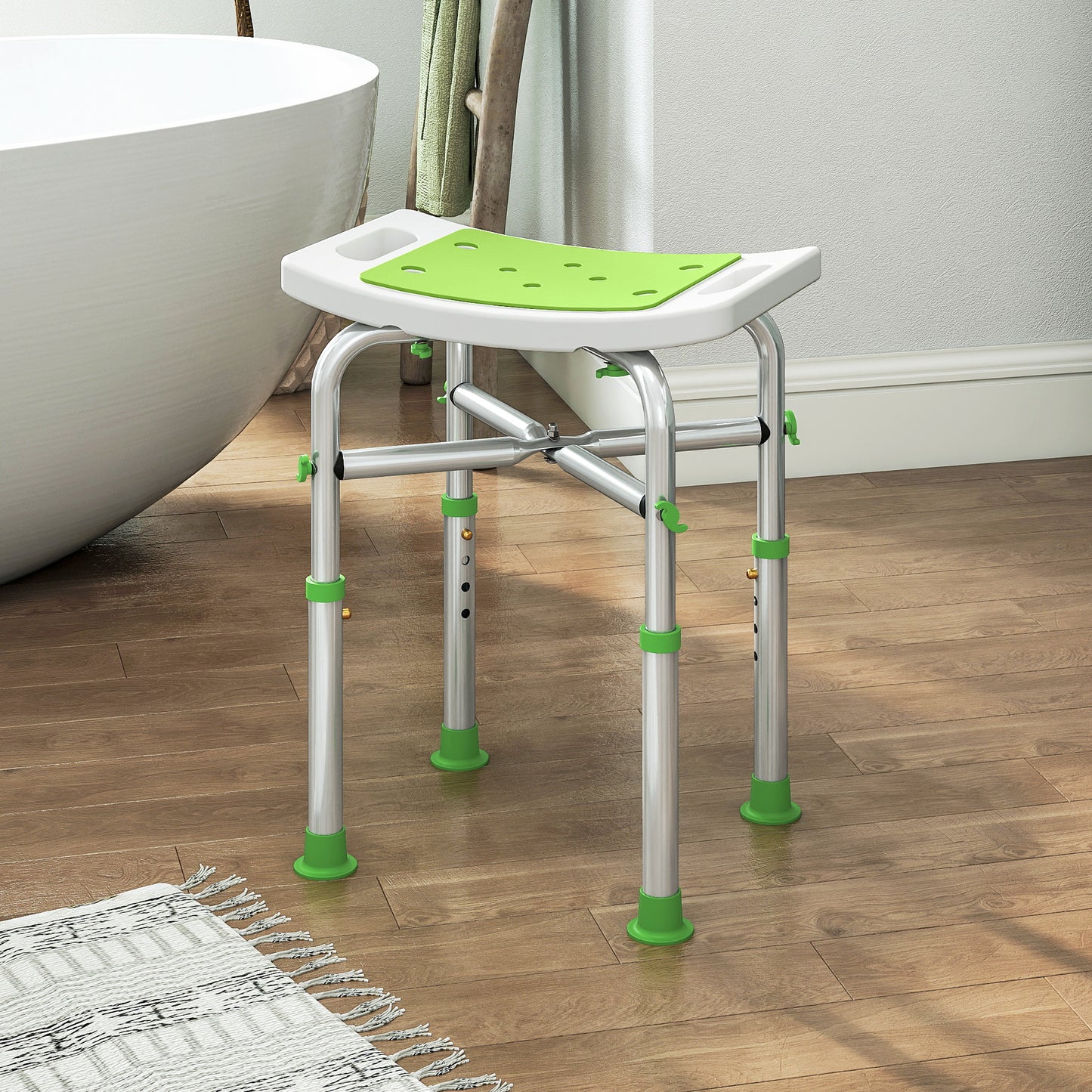 Adjustable Shower Stool with Foot Pads for Elderly Disabled Green