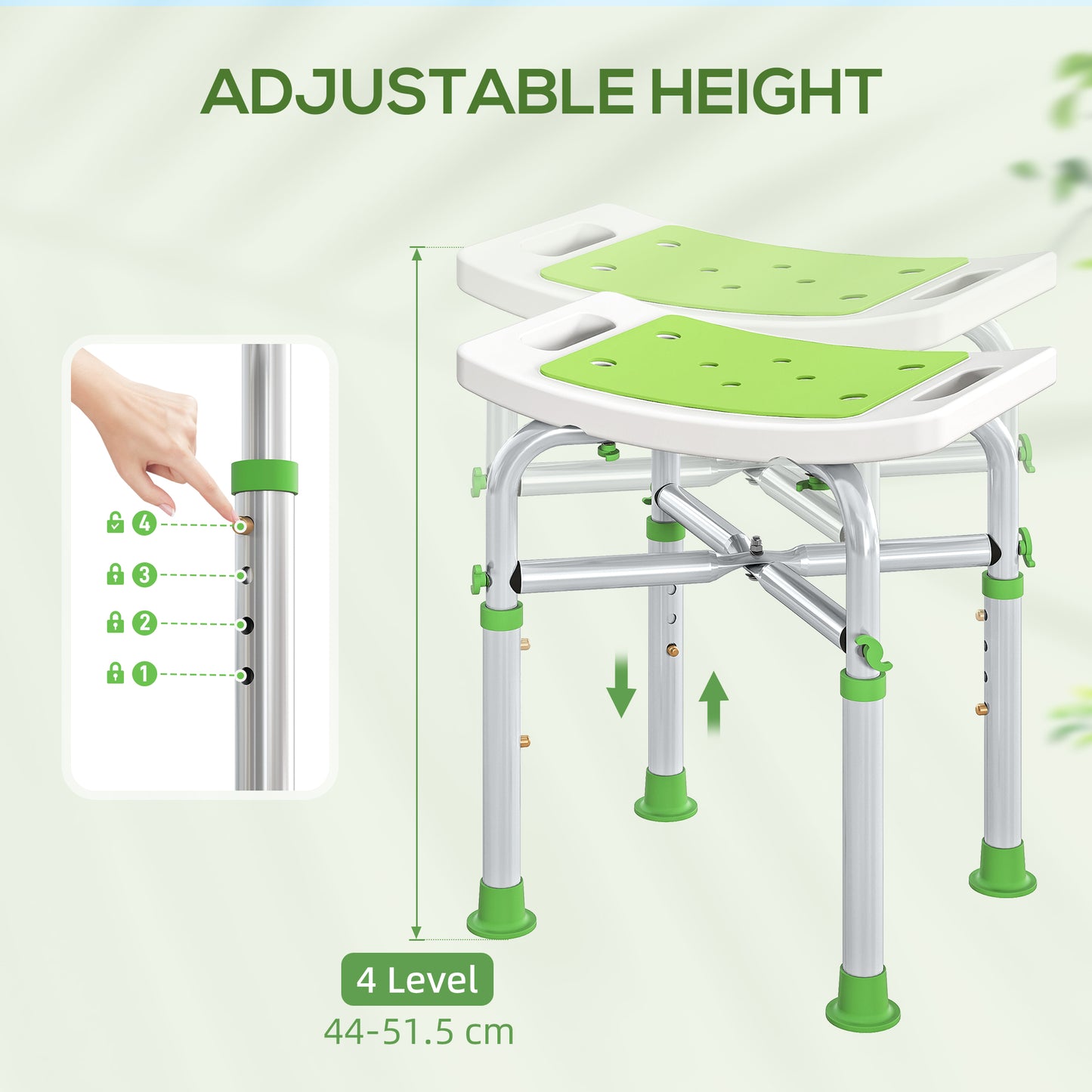 Adjustable Shower Stool with Foot Pads for Elderly Disabled Green