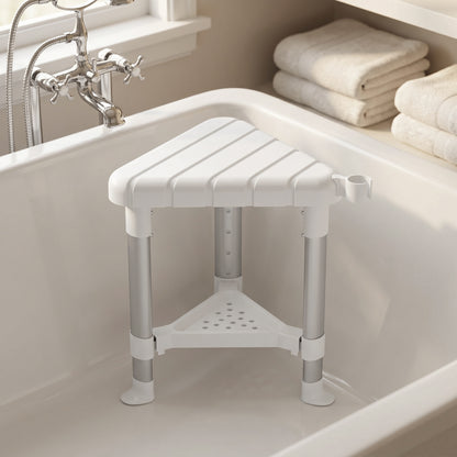 Shower Stool with Storage Shelf and HDPE Seat, White