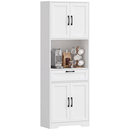 Tall Kitchen Pantry Cabinet with Drawer and Appliance Counter - White Wood Effect