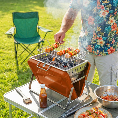 Charcoal BBQ Grill Portable with Tilting Grate Orange