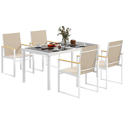 5 Piece Garden Table and Chairs with Tempered Glass Table Top