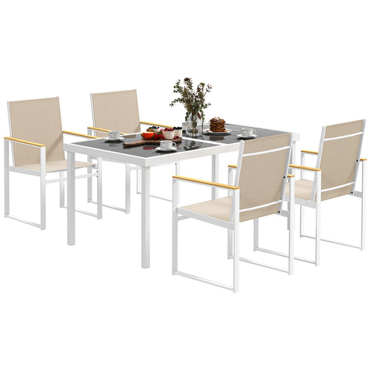 5 Piece Garden Table and Chairs with Tempered Glass Table Top