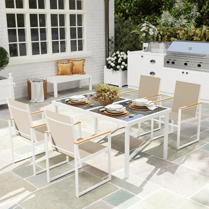 5 Piece Garden Table and Chairs with Tempered Glass Table Top