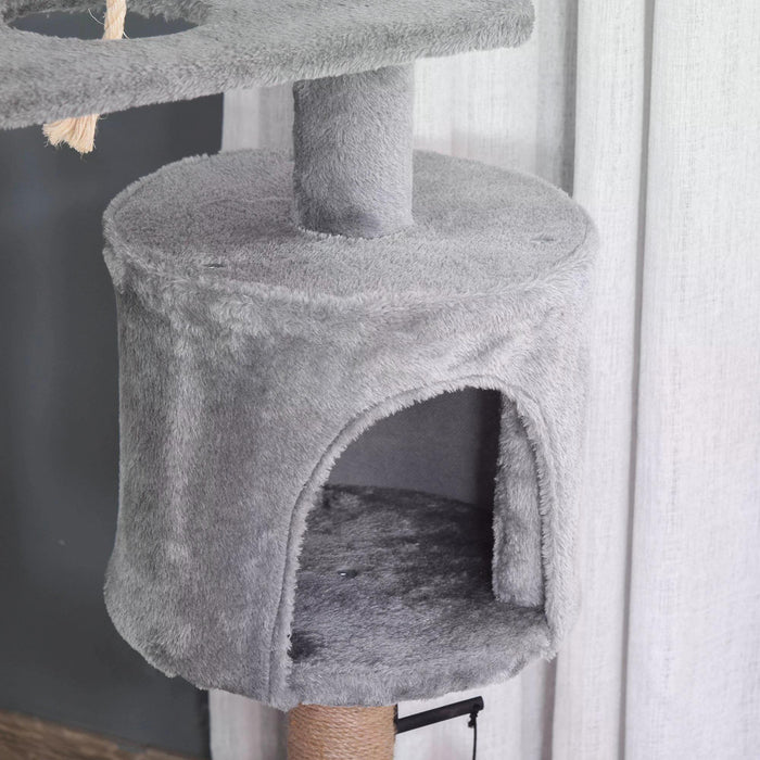 Cat Tree Cat Scratching Post 120cm with Jute Scratching Post Perch Hanging Ball Hammock Teasing Rope Condo Toy Grey