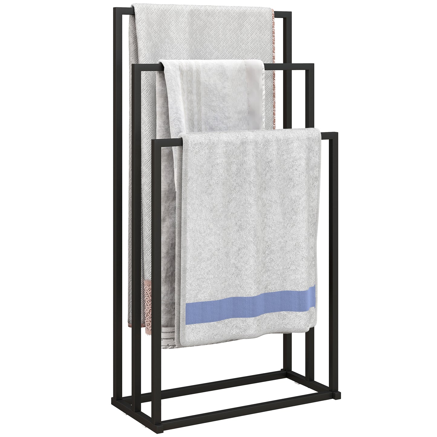 Freestanding Towel Rack, Steel Towel Rail Holder with 3 Bars, Space Saving for Home, Bathroom, 45 x 21.5 x 85 cm, Black
