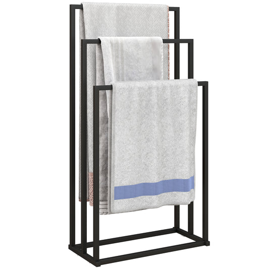 Freestanding Towel Rack, Steel Towel Rail Holder with 3 Bars, Space Saving for Home, Bathroom, 45 x 21.5 x 85 cm, Black