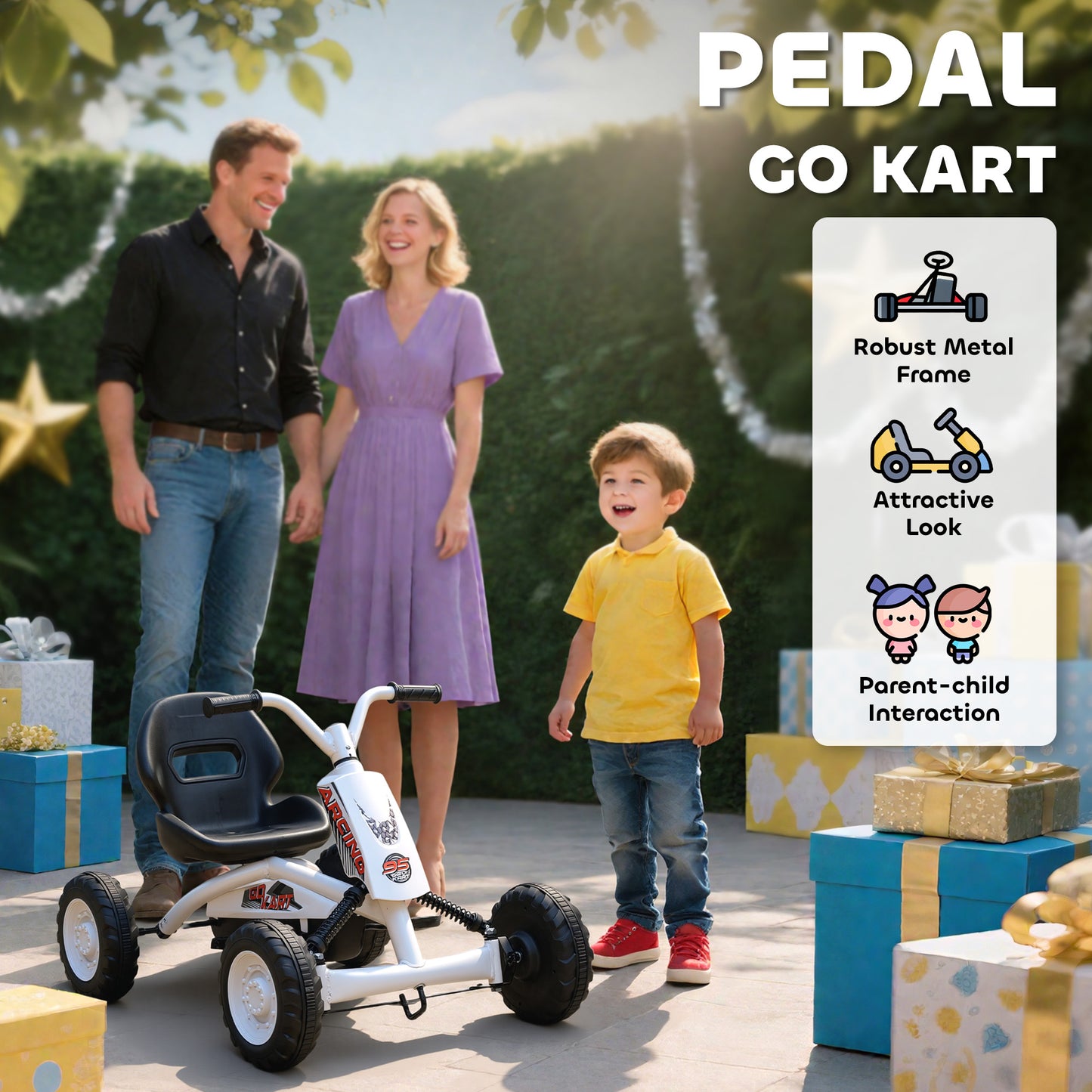 Pedal Go Kart, Go Kart for Kids Ages 2-5 Years, White