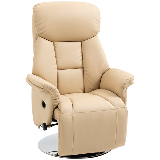 Adjustable Swivel Recliner with Footrest, Padded Arms, Beige