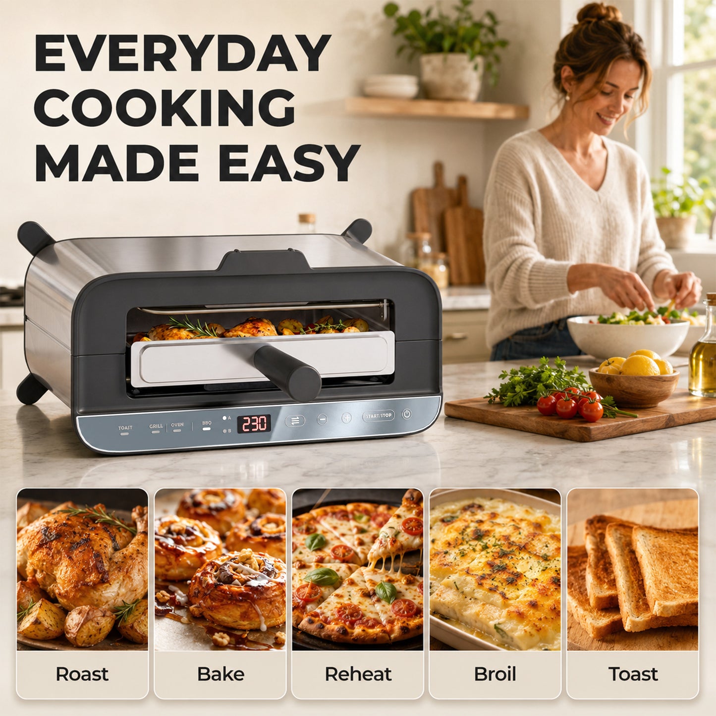 3-in-1 Electric Mini Oven, Long Slot Toaster and Tabletop Grill