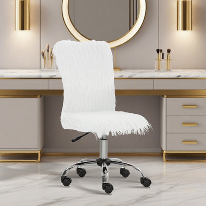 Armless Makeup Vanity Chair, 360 Degree Swivel Computer Chair, White
