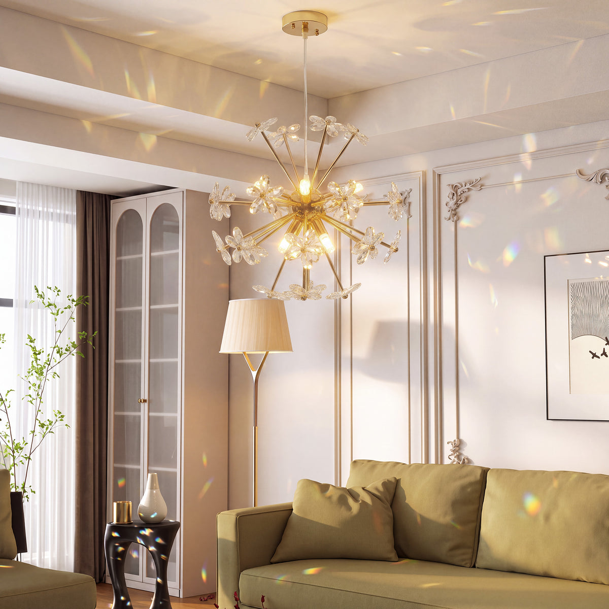 Crystal Chandeliers Ceiling Light with Flower, Pendant Light, Clear