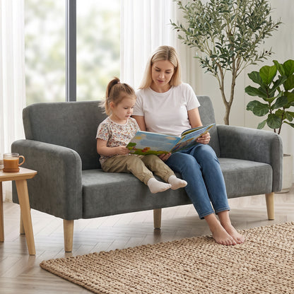 2 Seater Sofa, Velvet Small Couch with Plush Backrest, Grey