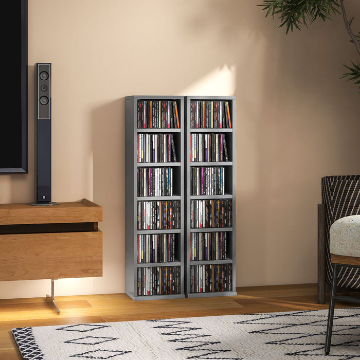 Set of 2 CD Storage Units with Adjustable Shelves, High Gloss Grey