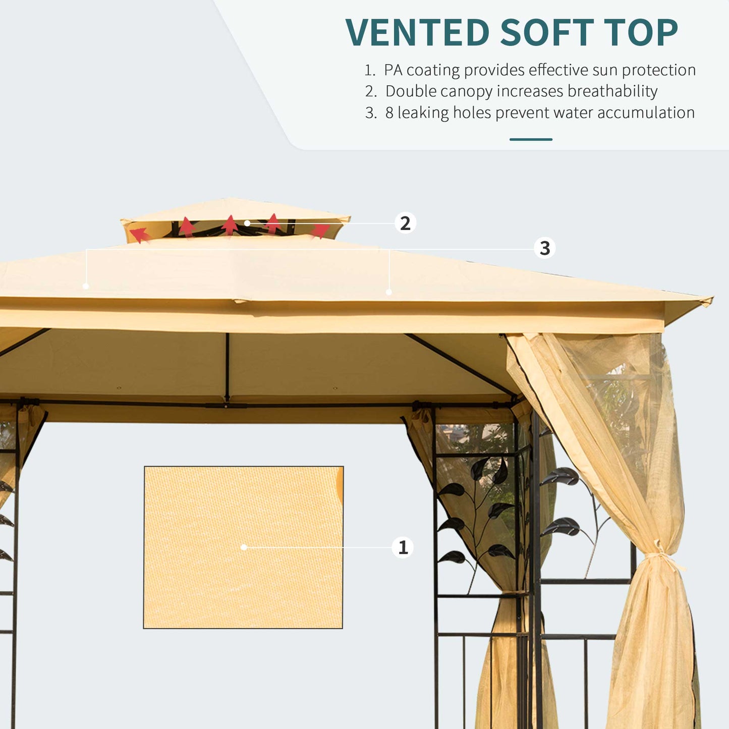 Outsunny 3(m) x 3(m) Garden Gazebo, Double Roof Outdoor Gazebo Canopy Shelter with Netting, Solid Steel Frame, for Garden, Lawn, Backyard, and Deck