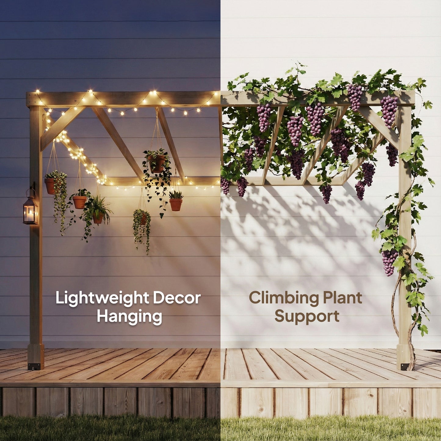 Lean-To Wooden Pergola Kit, Grape Trellis with Stable Structure