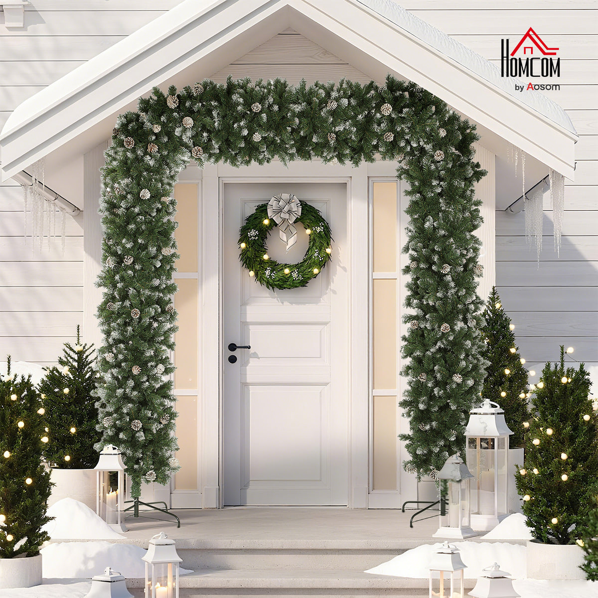 8.2 ft Snow Frosted Christmas Tree Arch, Doorway Decor with 2100 Tips