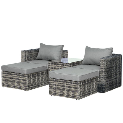 2 Seater Rattan Garden Furniture Set w/ Tall Glass-Top Table Aluminium Frame Balcony Set, Mixed Grey