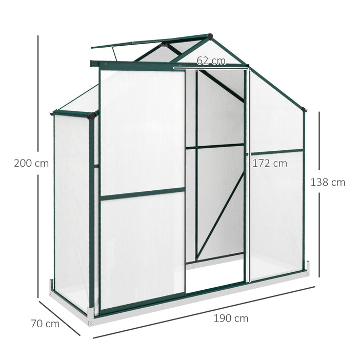 6 x 2.5ft Polycarbonate Greenhouse Walk-In Green House with Rain Gutter, Sliding Door, Window, Foundation, Green