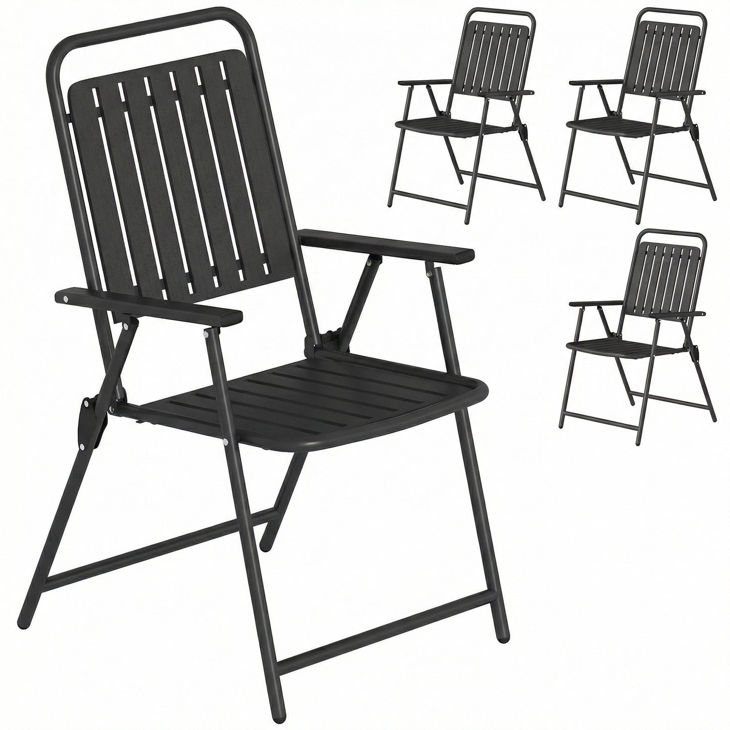 Folding Garden Chairs Set of 4 with Plastic Seat and Back, Black