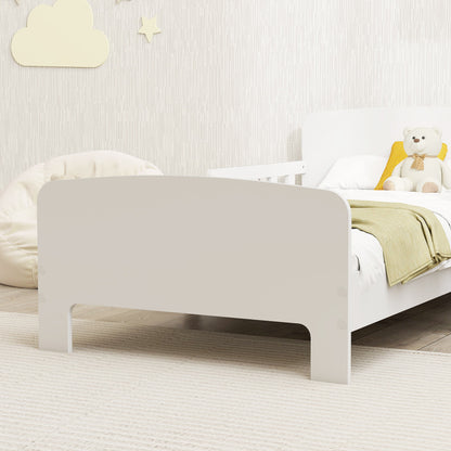 Kids Toddler Bed Frame with Safety Side Rails for 3-8 Years, White
