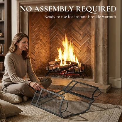 Floral 3-Panel Folding Fireplace Screen for Protection, Black