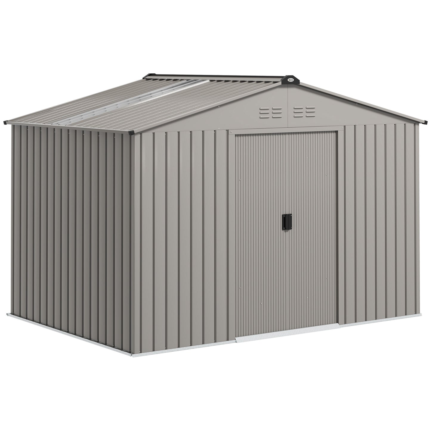 9 x 6ft Metal Garden Shed, Waterproof Outdoor Bike Storage Shed Galvanised with Vents, Foundation Kit, Apex Roof and Lockable Double Doors for Patio Lawn, Silver Grey